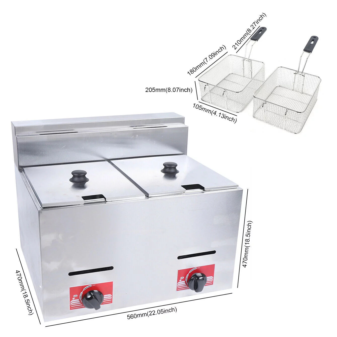 12L Commercial Countertop Gas Fryer, 2 Basket, Propane LPG Deep Fryer 2*6L