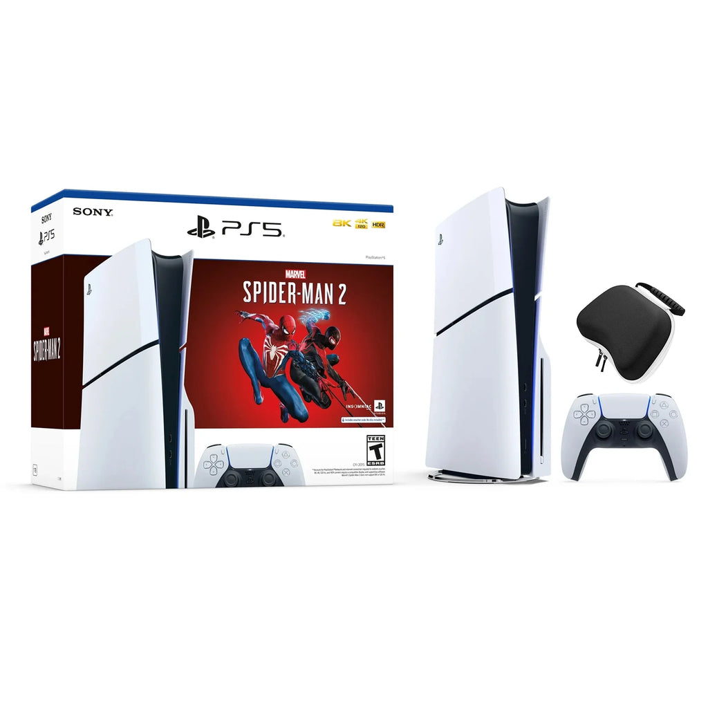 2023 New PlayStation 5 Slim Disc Edition Marvel Spider-Man 2 Bundle and Mytrix Controller Case - White, Slim PS5 1TB PCIe SSD Gaming Console