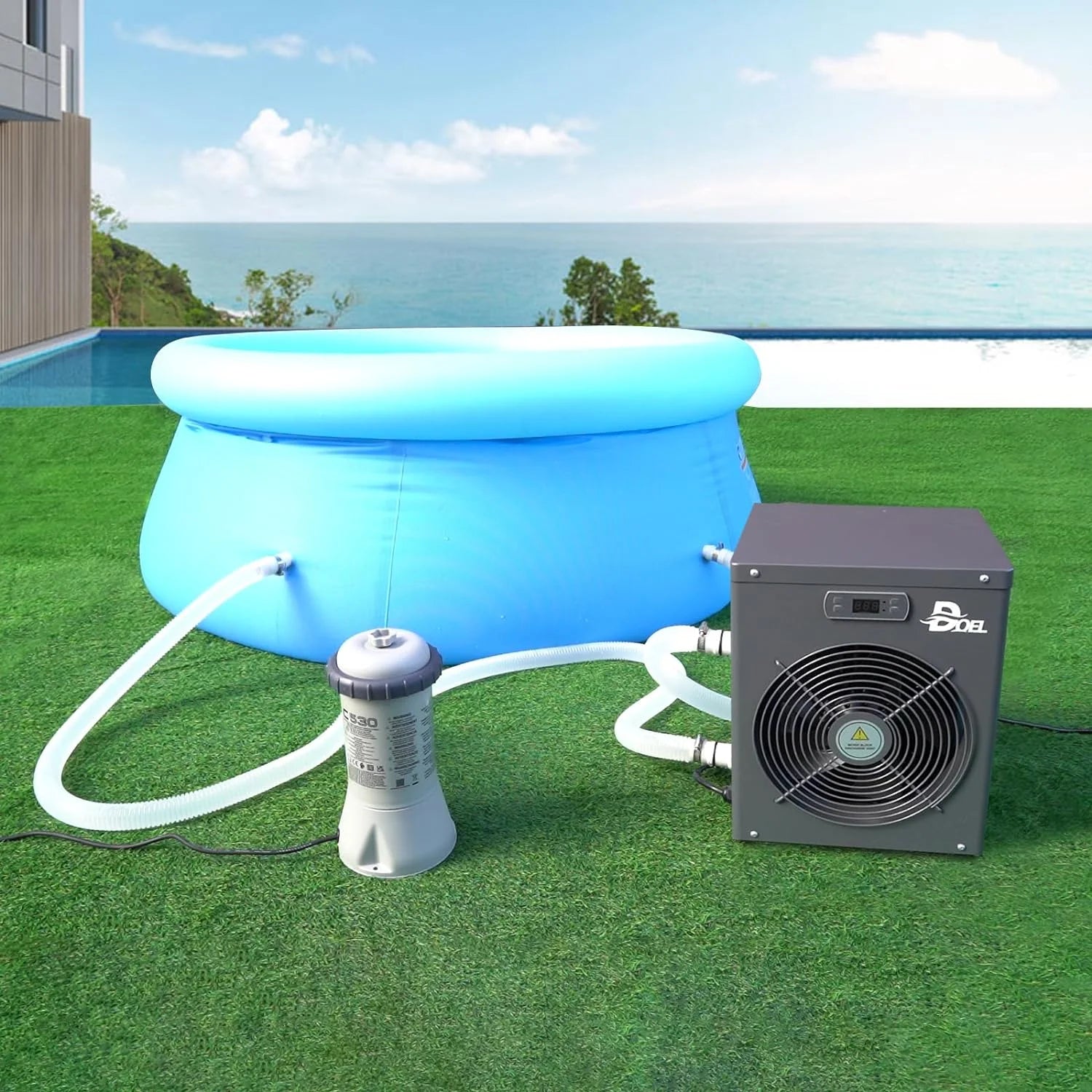 DOEL 12000 BTU Mini Swimming Pool Heat Pump for Above-Ground Pools, 3.45 kW Electric Pool Heater with Titanium Heat Exchanger, 110V 60Hz