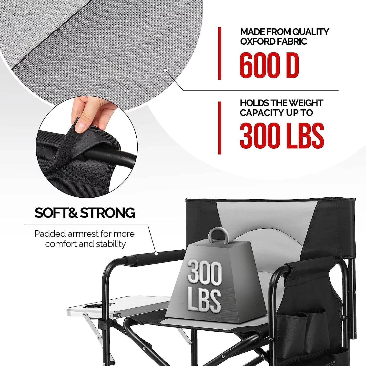 30inch Directors Camping Chair Folding with Side Table,Portable Makeup Artist Bar Height, Aluminum Frame 300 lbs Capacity,