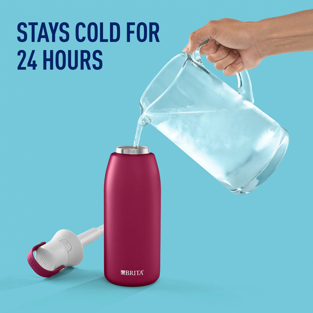 Brita 32 oz Ruby Premium Stainless Steel Leak Proof Filtered Insulated Water Bottle with Straw