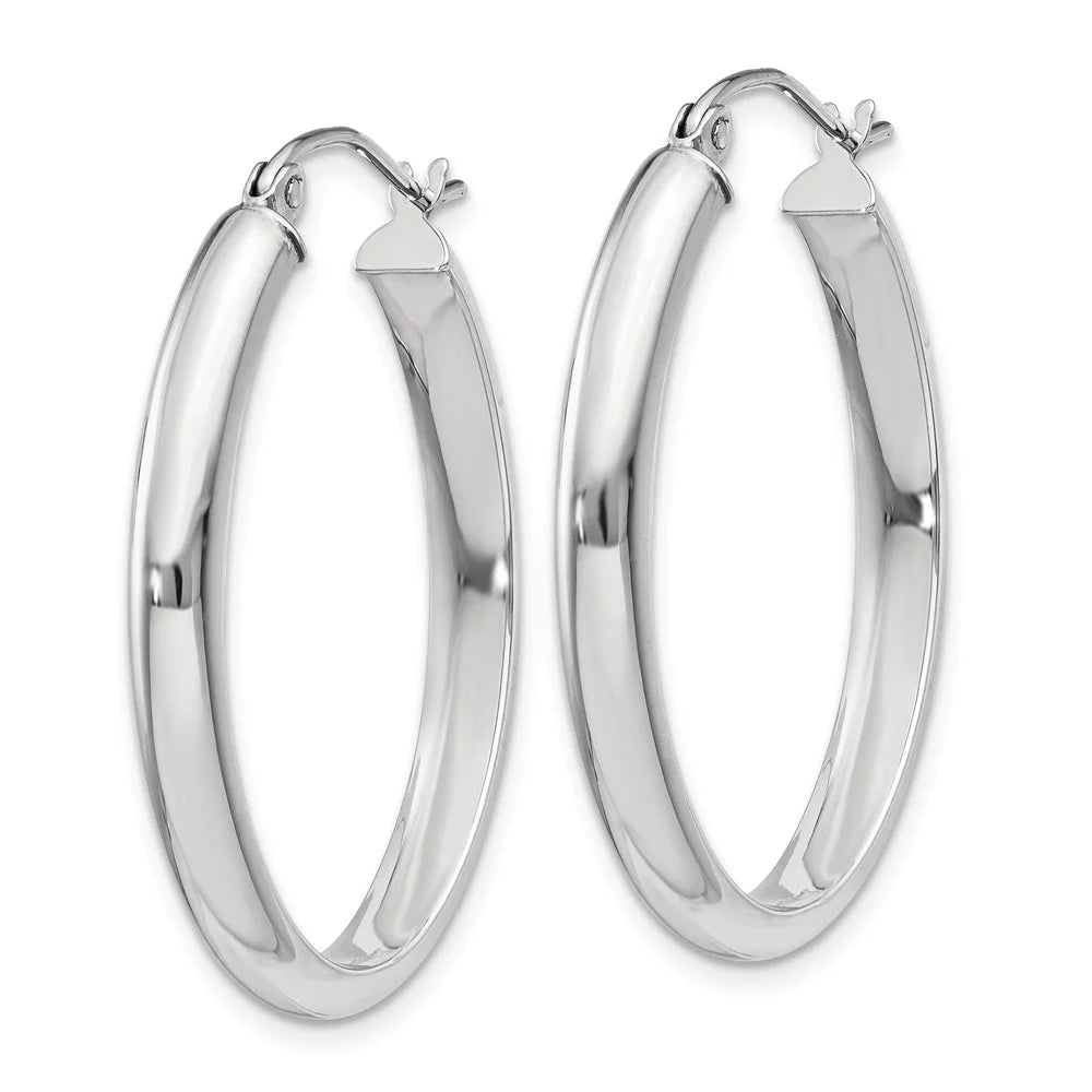 Real 14kt White Gold Polished 3.75mm Oval Tube Hoop Earrings; for Adults and Teens; for Women and Men