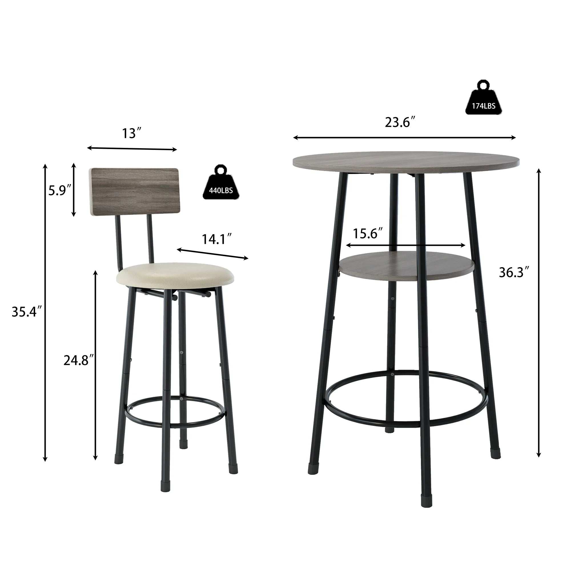 5 Piece Bar Table Set, Modern Counter Height Dining Set, Home Dining Table and Chairs Set for 4, Kitchen Breakfast Table Set with 4 Cushioned Stools, Bistro Pub Table Set, Rustic Brown