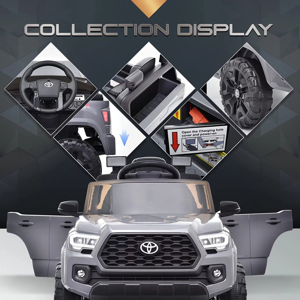 Blitzshark 12V Kids Ride on Car Licensed Toyota Tacoma Battery Powered Motorized Electric Vehicle, with Remote Control, Digital Display, Spring Suspension, Storage Space, Music & FM, Gray