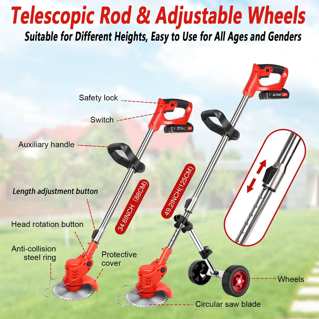 Cordless Weed Eaters Electric Grass Trimmer &amp; Edger, Tanbaby 6 inch 3-in-1 Weed Wacker Kit with Upgraded Wheels