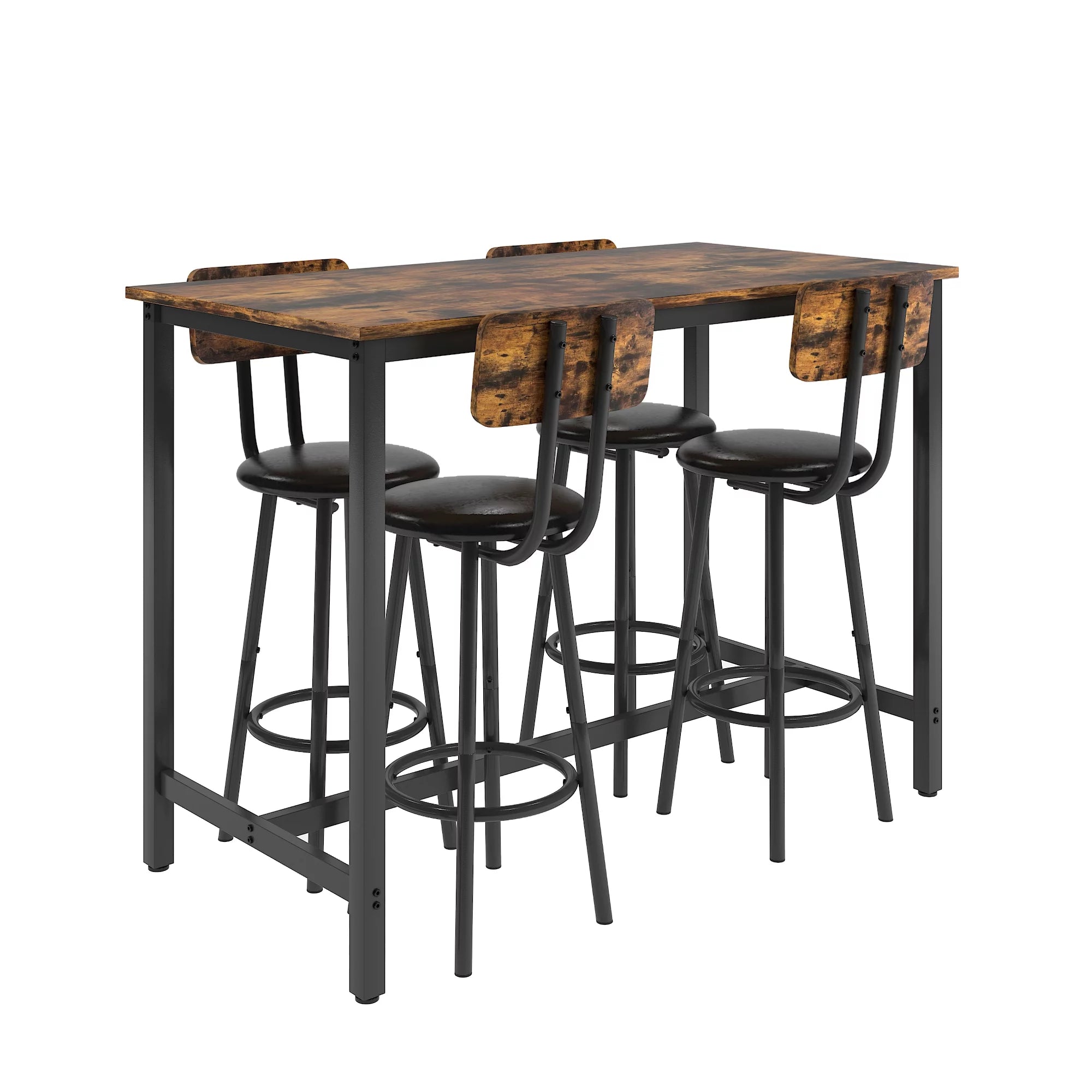 5 Piece Bar Table Set, Modern Counter Height Dining Set, Home Dining Table and Chairs Set for 4, Kitchen Breakfast Table Set with 4 Cushioned Stools, Bistro Pub Table Set, Rustic Brown