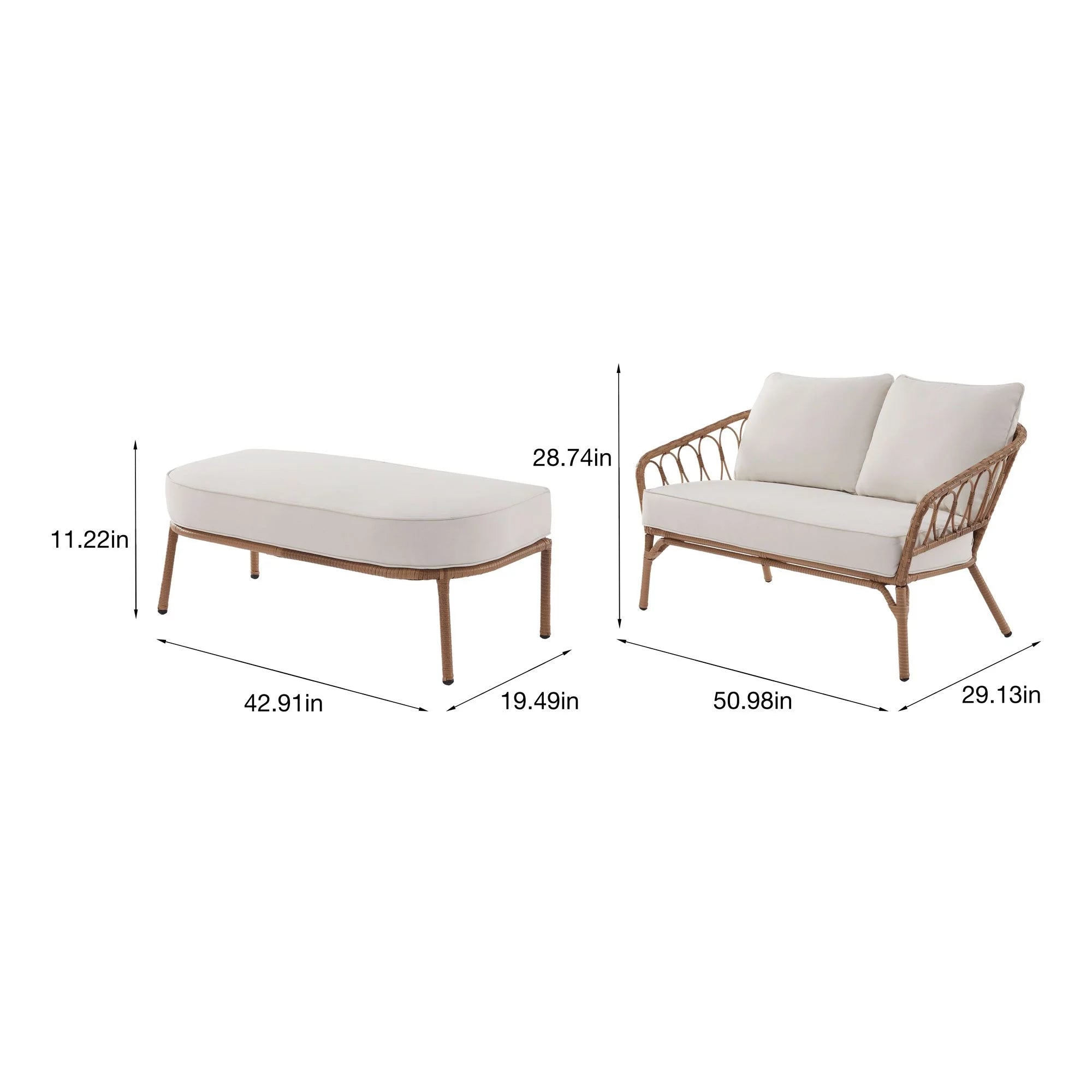 Better Homes & Gardens Willow Sage All-Weather Wicker Outdoor Loveseat and Ottoman Set, Beige