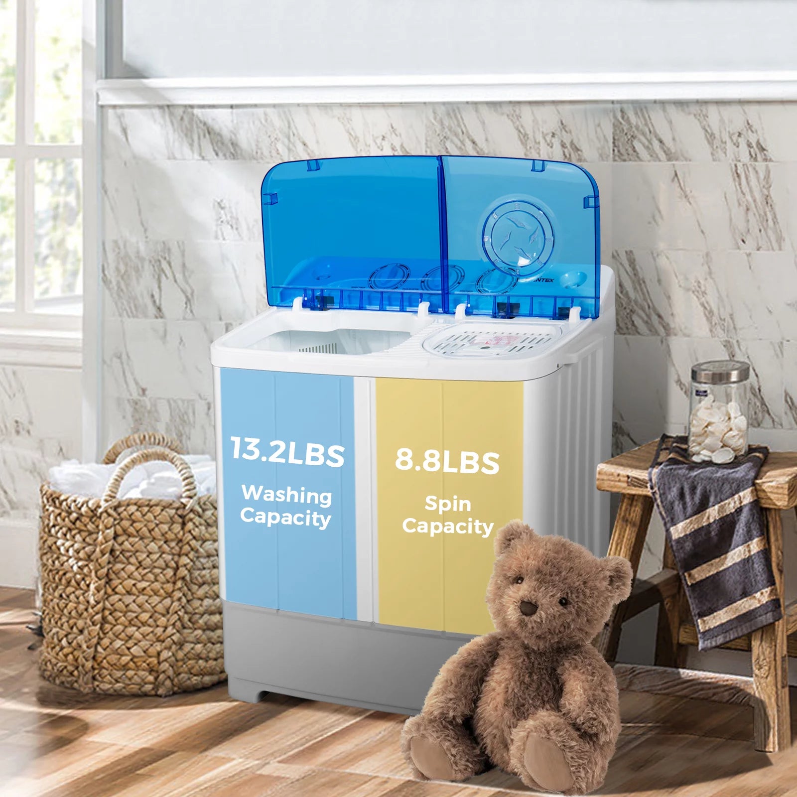 Giantex Portable Twin Tub Mini Washing Machine Washer 13.2lb&Spinner 8.8lb Blue
