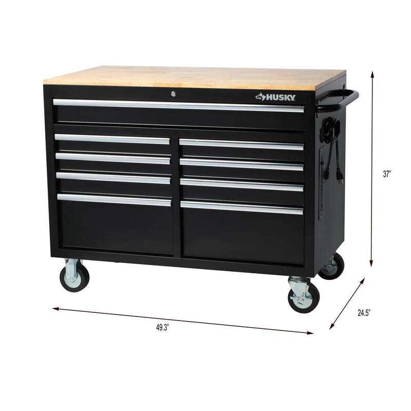 Tool Storage 46 in. W Standard Duty Black Mobile Workbench Cabinet with Solid Top Full Length Extension Table