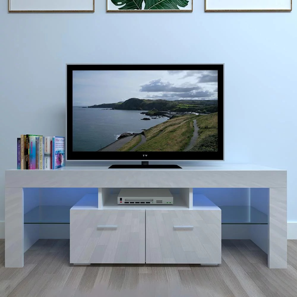 Zimtown TV Stand with High Gloss LED Lights, Media TV Console Table Storage Cabinet Drawers,Entertainment Stand Shelves