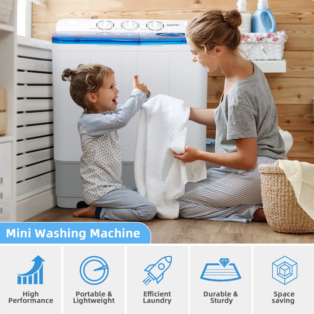 Giantex Portable Twin Tub Mini Washing Machine Washer 13.2lb&Spinner 8.8lb Blue