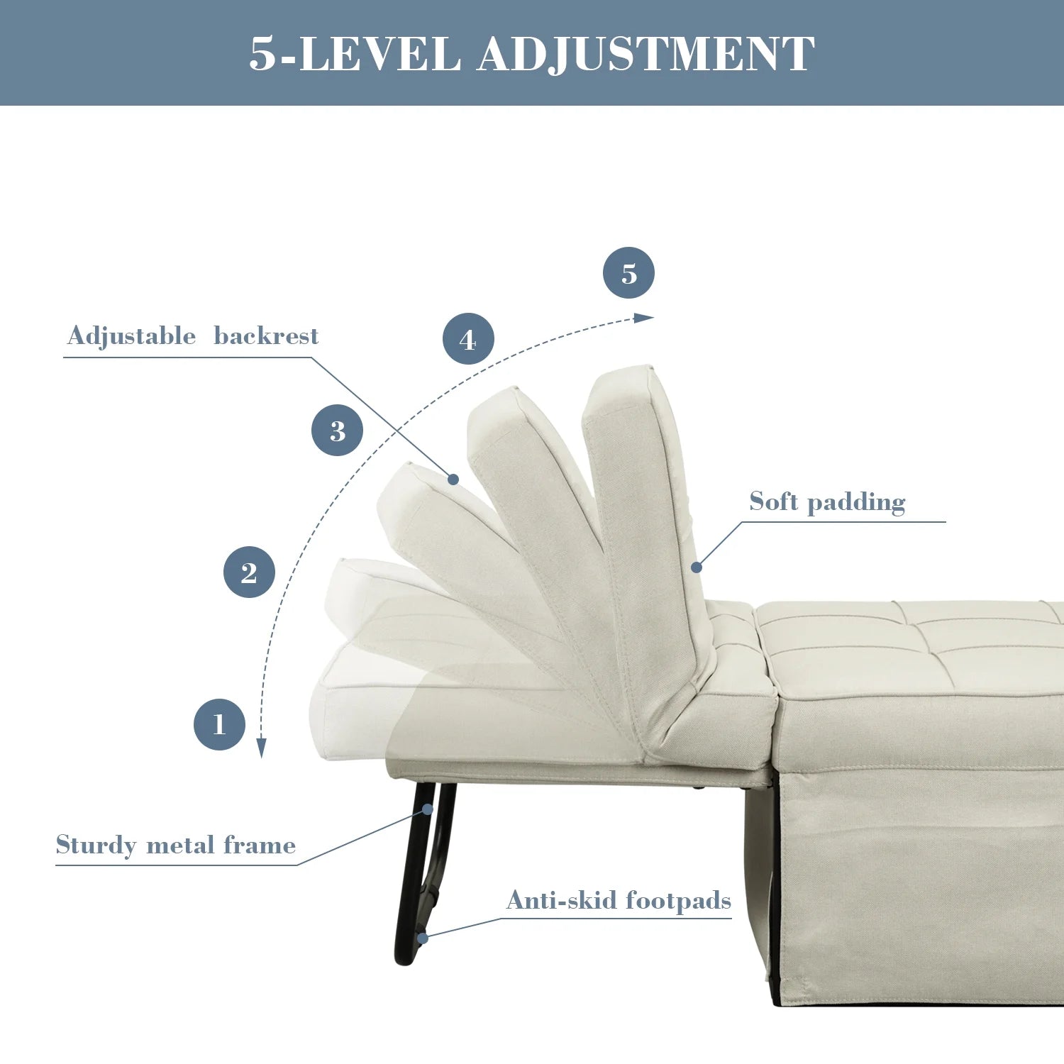 Ainfox Ottoman Chair Lounger Bed .4 in 1 Breathable Linen Convertible Single Sofa Couch, 73.23''L x 33.86''W(Dark Grey)(Beige)