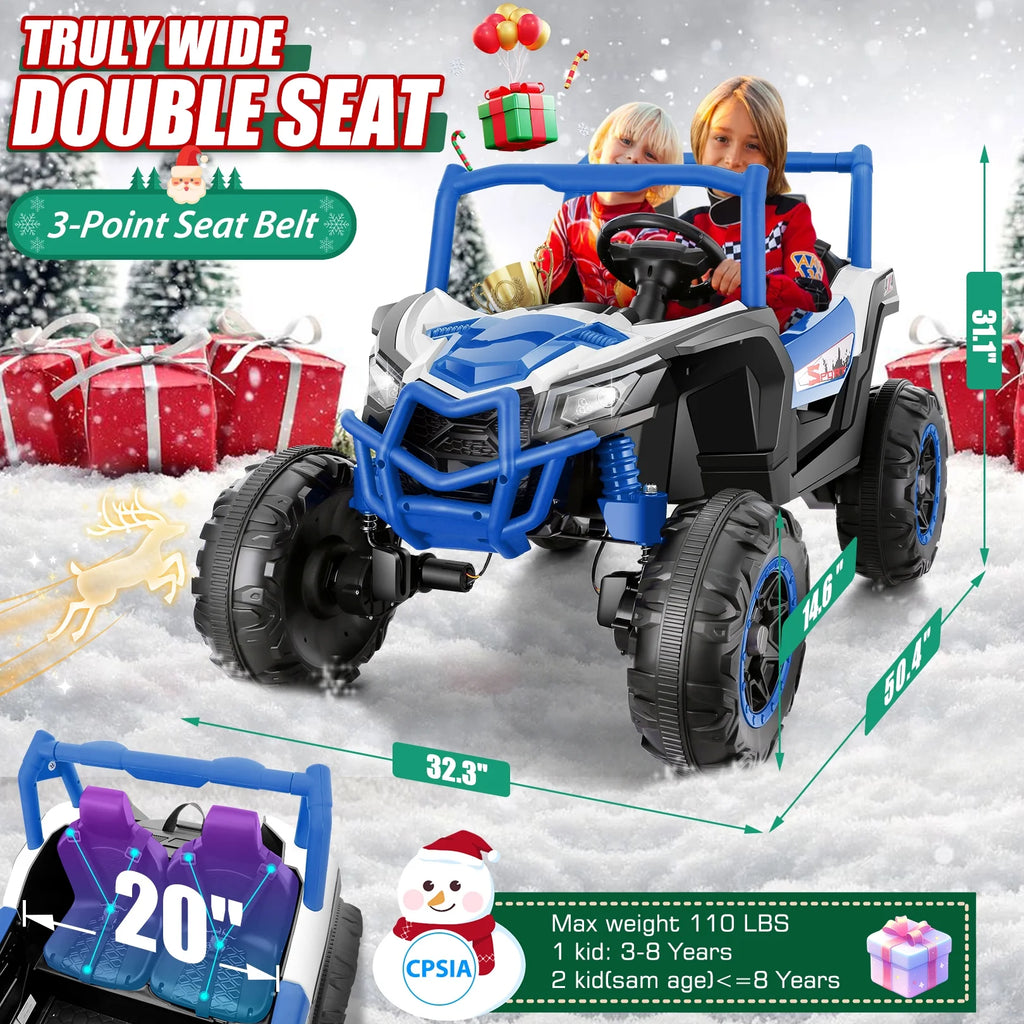 Funcid 4WD 24V Ride on Toys 2 XL Seater Kids Ride on Cars w/ Remote Control, 4*200W Motor, Electric Off-Road UTV 7AH Battery Powered 4-Wheeler Vehicle w/ Bluetooth, Music, 3-Speed, LED Light, Blue
