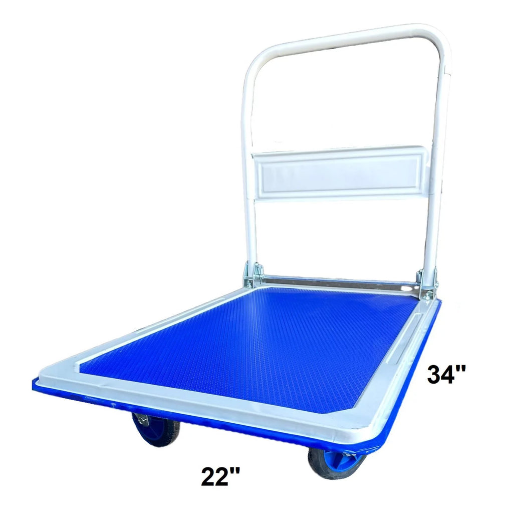 X Factor Foldable Platform Truck Push Cart Dolly with Swivel Wheels, Hand Truck Rolling Flatbed Cart 660 Lb Heavy Duty Weight Capacity, with Collapsible Push Handle Flat Bed Wagon (Blue)