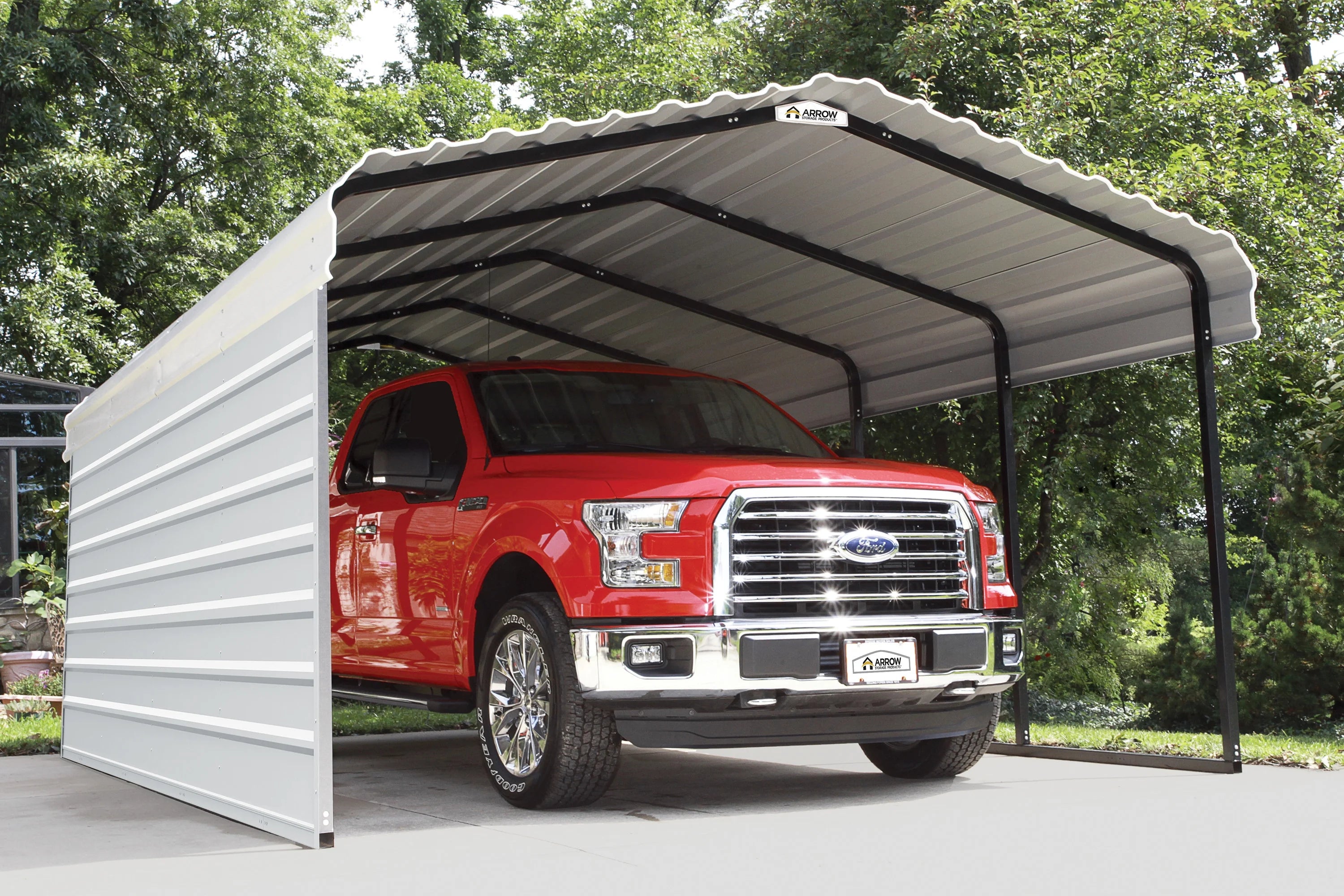 Arrow Carports Galvanized Steel Carport, with 1-Sided Enclosure, Compact Car Metal Carport Kit, 12' x 20' x 7' , Eggshell
