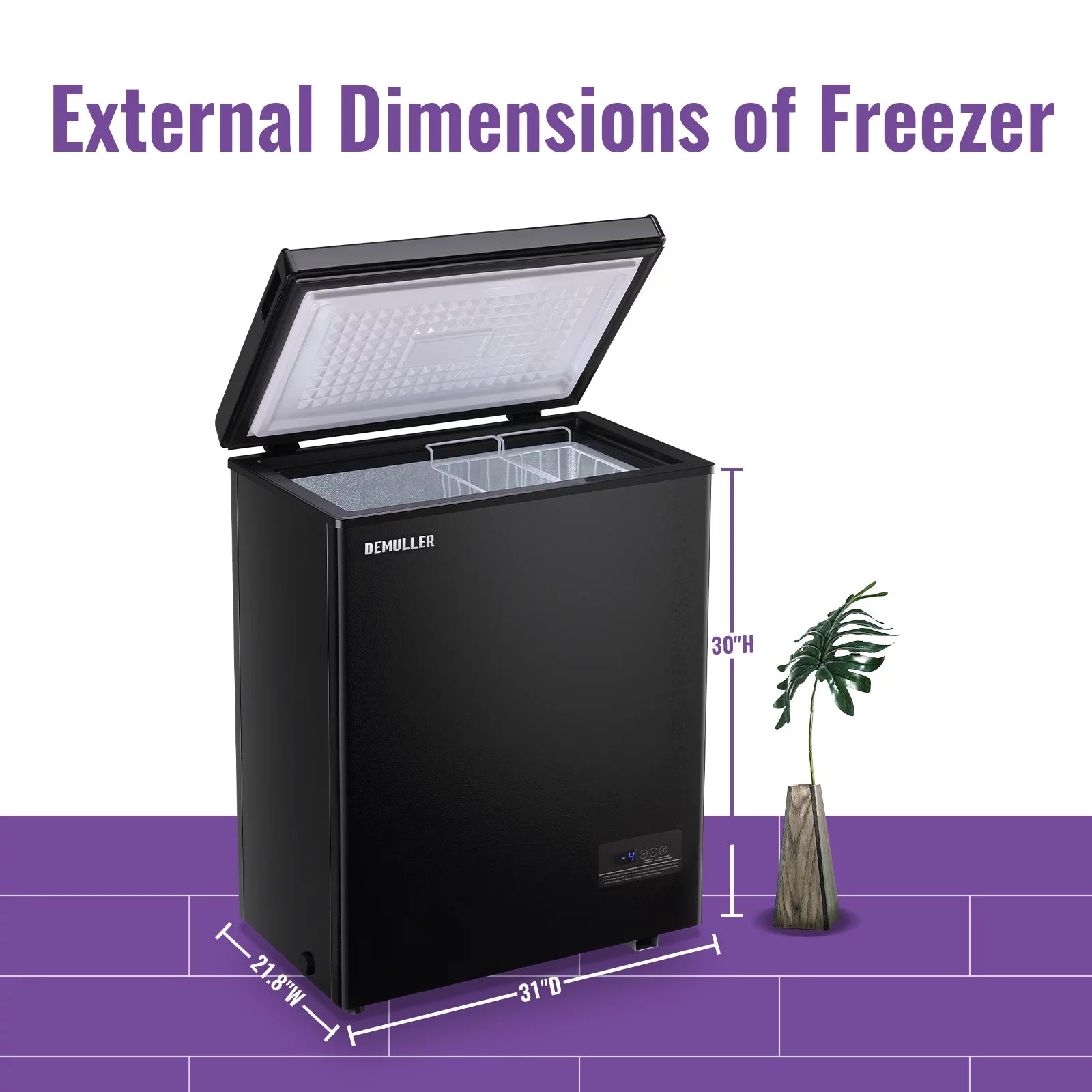 DEMULLER Deep Chest Freezer Mini Freezer with Electronic Display Screen 2 Removable Baskets YX-63-BLACK