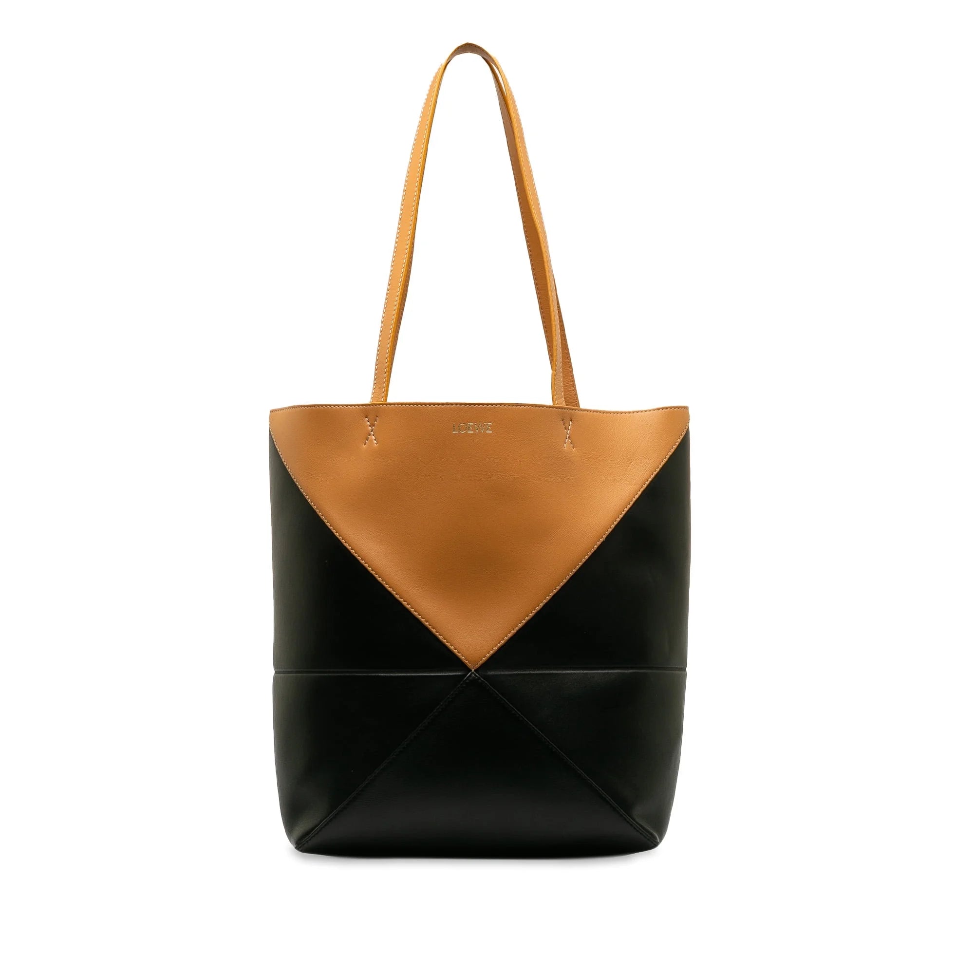 Pre-Owned Authenticated LOEWE Medium Puzzle Fold Tote Calf Leather Black Tote Bag Unisex (Good)