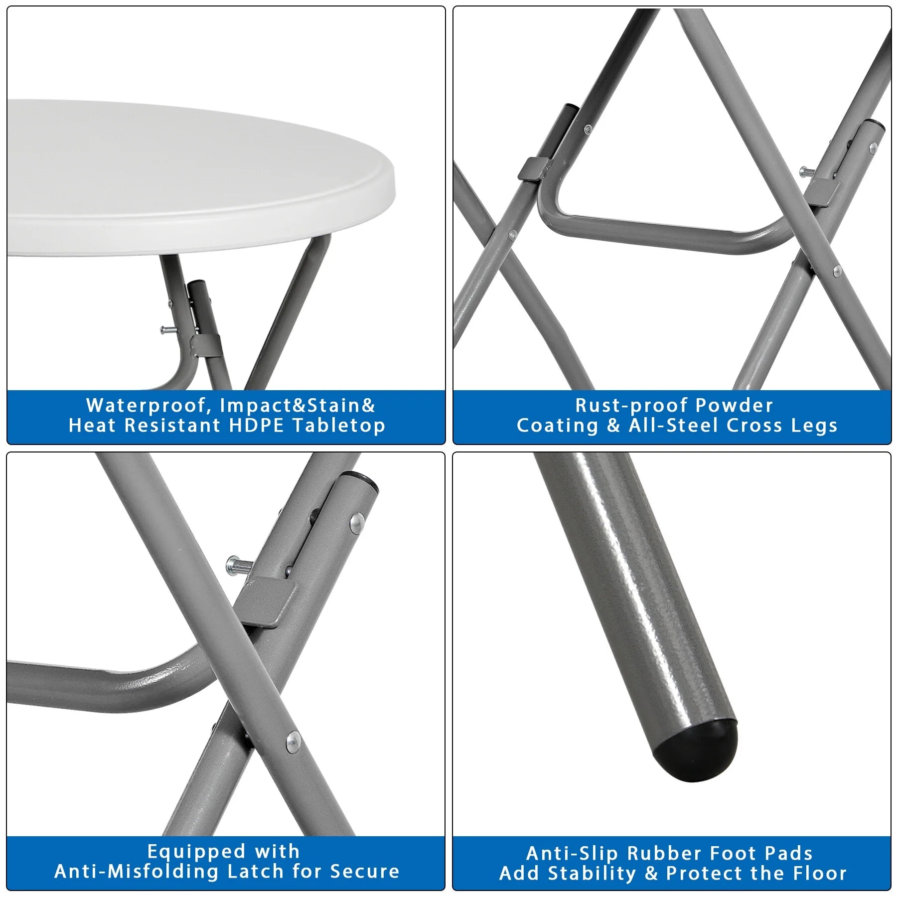 HomGarden 48" Round Bi-Folding Picnic Table 4FT Portable Plastic Dining Card Table Indoor & Outdoor White