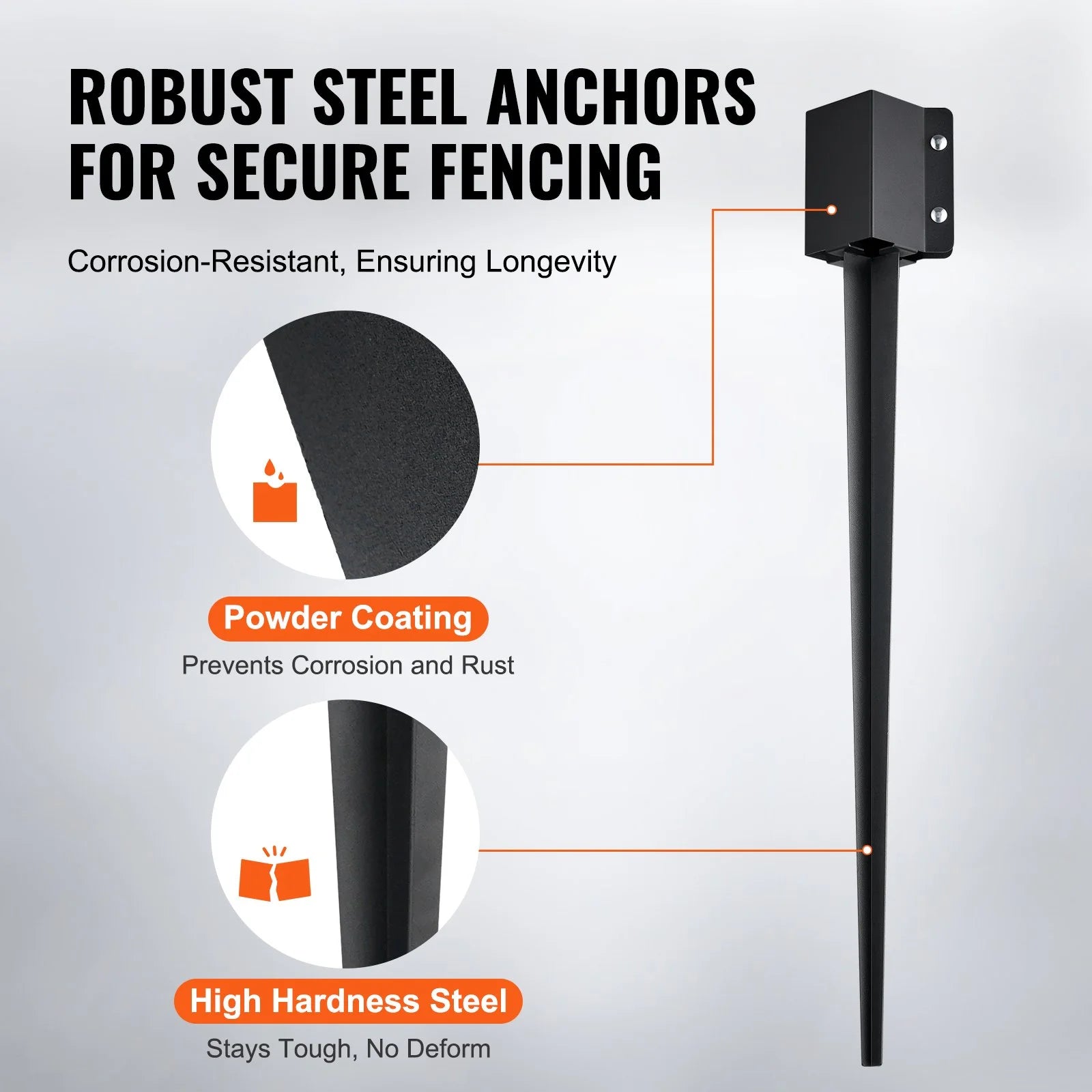 VEVOR Fence Post Anchor Ground Spike - 8 Pack, 36x4x4 Inches, Black Powder-Coated Metal, Fits 3.5x3.5 Inch Posts - Ideal for Mailbox, Deck, Garden Railing