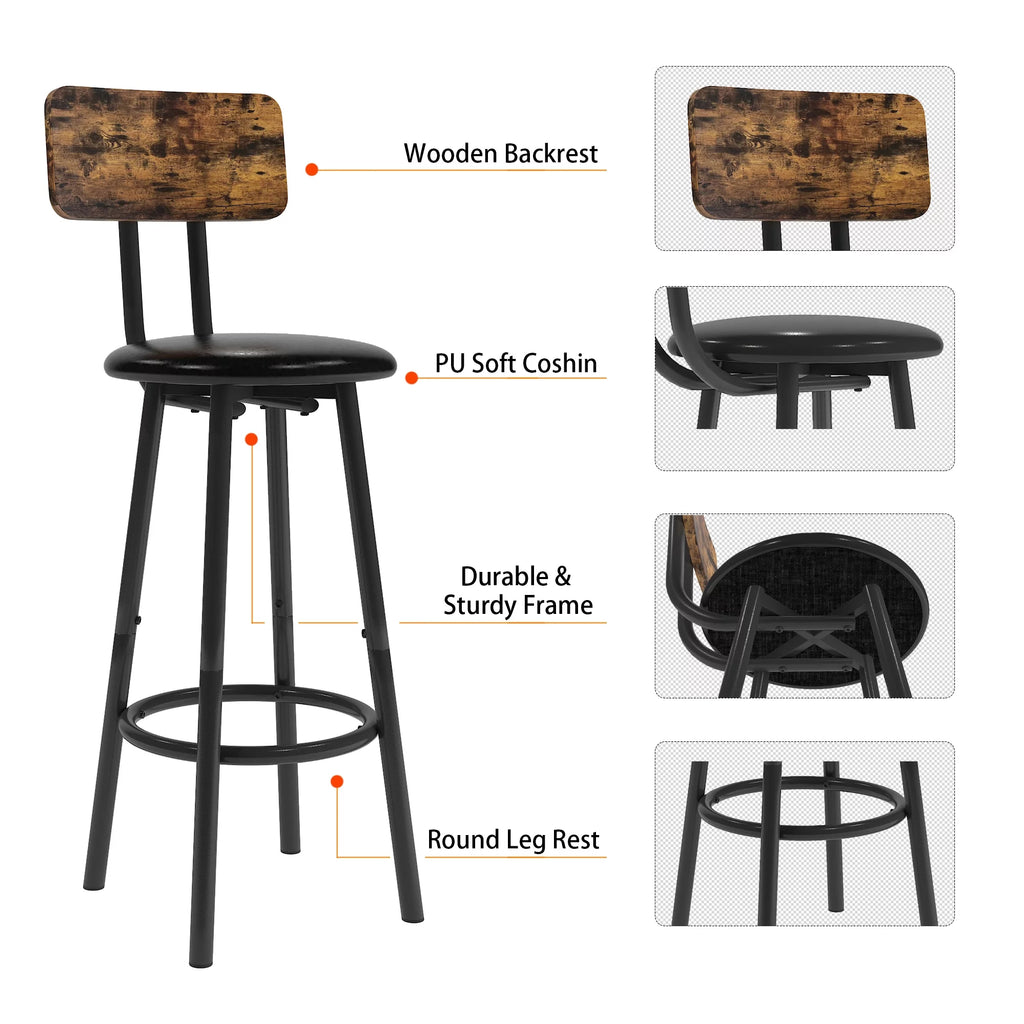 5 Piece Bar Table Set, Modern Counter Height Dining Set, Home Dining Table and Chairs Set for 4, Kitchen Breakfast Table Set with 4 Cushioned Stools, Bistro Pub Table Set, Rustic Brown