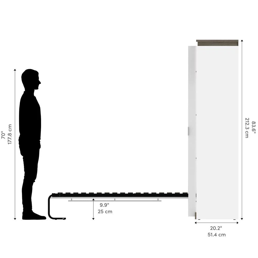 Bestar Orion 79" Full Murphy Bed with Narrow Bookcase in White