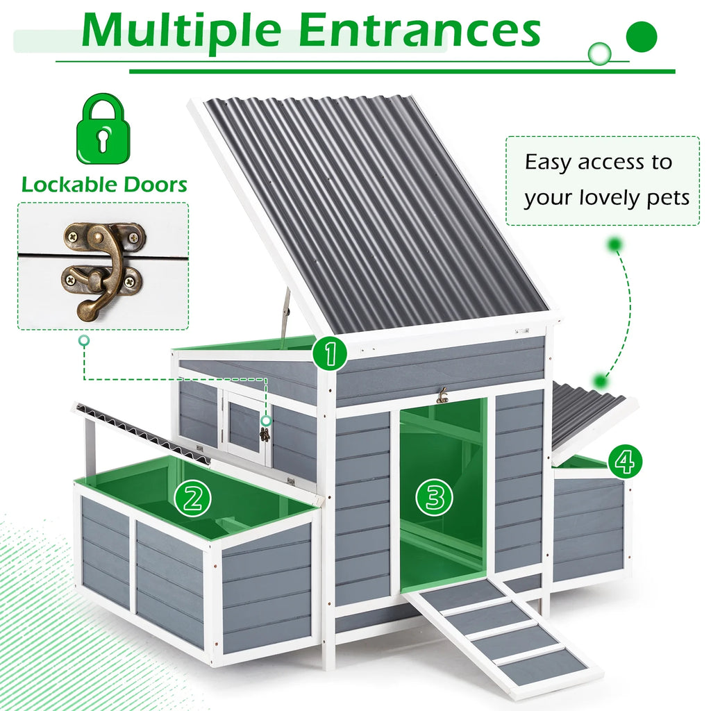 AECOJOY 56 Large Chicken Coop with 6 Nesting Boxes Wooden Hen House Outdoor Chicken Cage Poultry Hutch w/Ramps, Removable Tray for Easy Cleaning