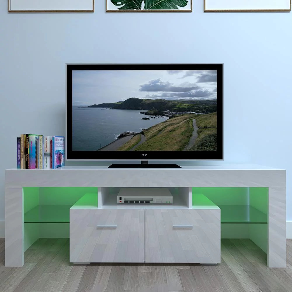 Zimtown TV Stand with High Gloss LED Lights, Media TV Console Table Storage Cabinet Drawers,Entertainment Stand Shelves