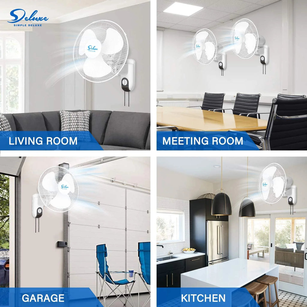 Simple Deluxe 16'' Digital Household Wall Mount Cooling Fans, 90 Degree, 3 Speed Settings, 2 Pack, White
